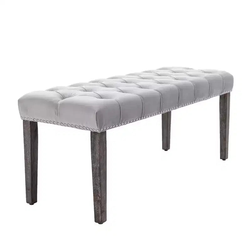 TUYOHW 45.2 Banc Ottomane Moderne en Velours avec Capitonnage, Banc d'entrée Rectangulaire Rembourré avec Pieds en Bois, Banc à Chaussures pour Salon, Chambre à Coucher