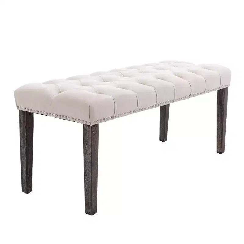 TUYOHW 45.2 Banc Ottomane Moderne en Velours avec Capitonnage, Banc d'entrée Rectangulaire Rembourré avec Pieds en Bois, Banc à Chaussures pour Salon, Chambre à Coucher