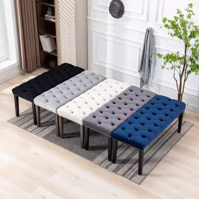TUYOHW 45.2 Banc Ottomane Moderne en Velours avec Capitonnage, Banc d'entrée Rectangulaire Rembourré avec Pieds en Bois, Banc à Chaussures pour Salon, Chambre à Coucher