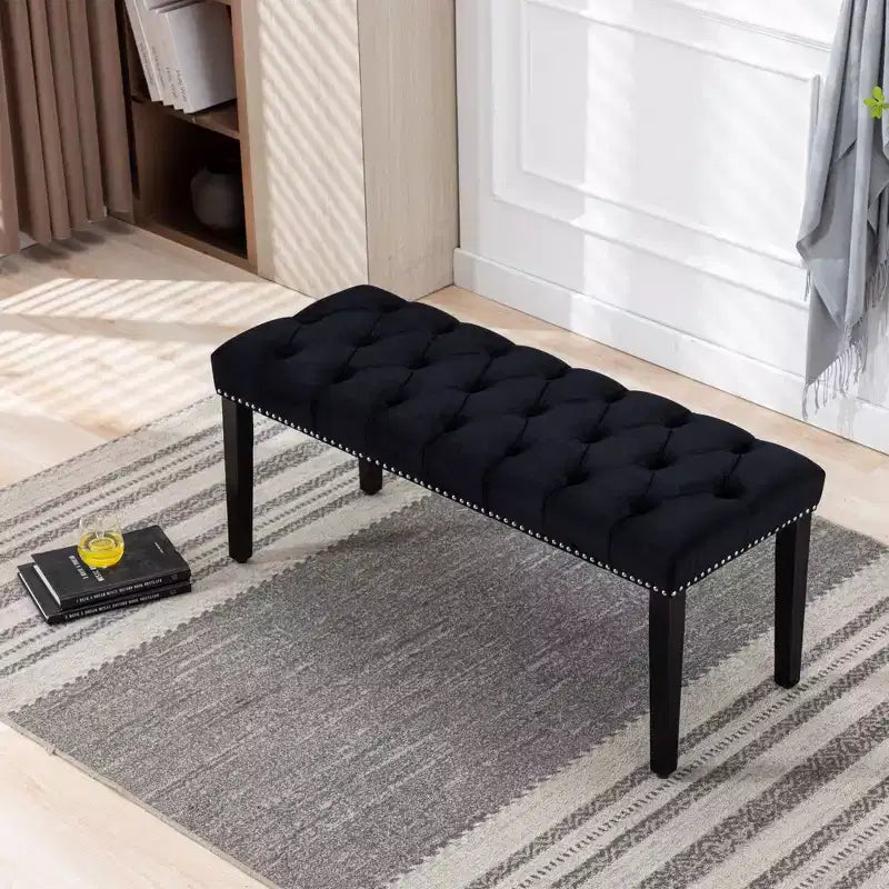 TUYOHW 45.2 Banc Ottomane Moderne en Velours avec Capitonnage, Banc d'entrée Rectangulaire Rembourré avec Pieds en Bois, Banc à Chaussures pour Salon, Chambre à Coucher