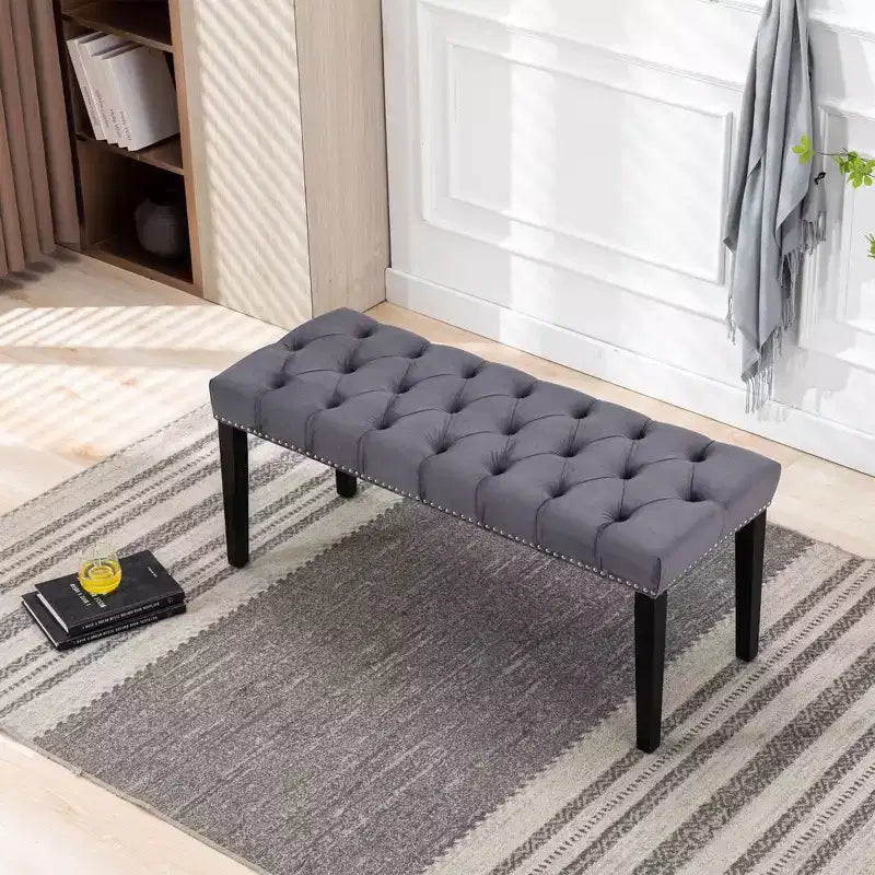 TUYOHW 45.2 Banc Ottomane Moderne en Velours avec Capitonnage, Banc d'entrée Rectangulaire Rembourré avec Pieds en Bois, Banc à Chaussures pour Salon, Chambre à Coucher