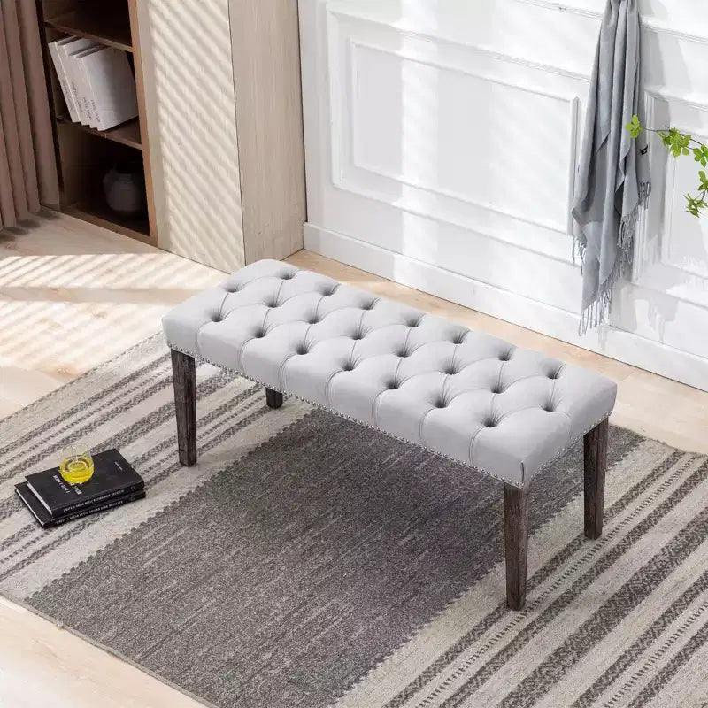 TUYOHW 45.2 Banc Ottomane Moderne en Velours avec Capitonnage, Banc d'entrée Rectangulaire Rembourré avec Pieds en Bois, Banc à Chaussures pour Salon, Chambre à Coucher