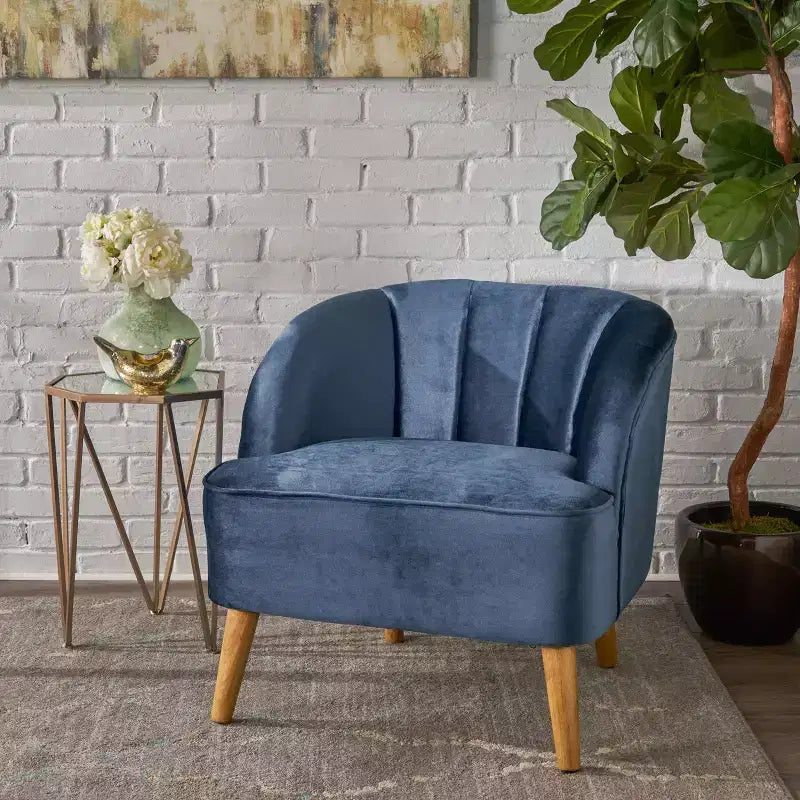 Fauteuil club en velours TUYOHW, fauteuil avec dossier incurvé, surpiqûres passepoilées, pieds évasés en bois d'hévéa, fauteuil d'appoint pour salon, chambre à coucher