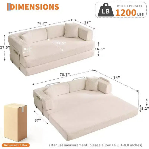 Canapé-lit convertible 5 en 1, canapé-lit modulaire en velours côtelé de 2 mètres avec cadre robuste, futon multifonctionnel pour petit espace, salon et chambre d'amis
