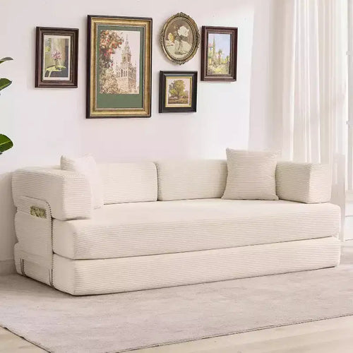 5-in-1 Convertible Sofa Bed, 78.8 Modular Corduroy Sleeper with Sturdy Frame, Multi-Functional Futon for Small Space, Living Room & Guest Room