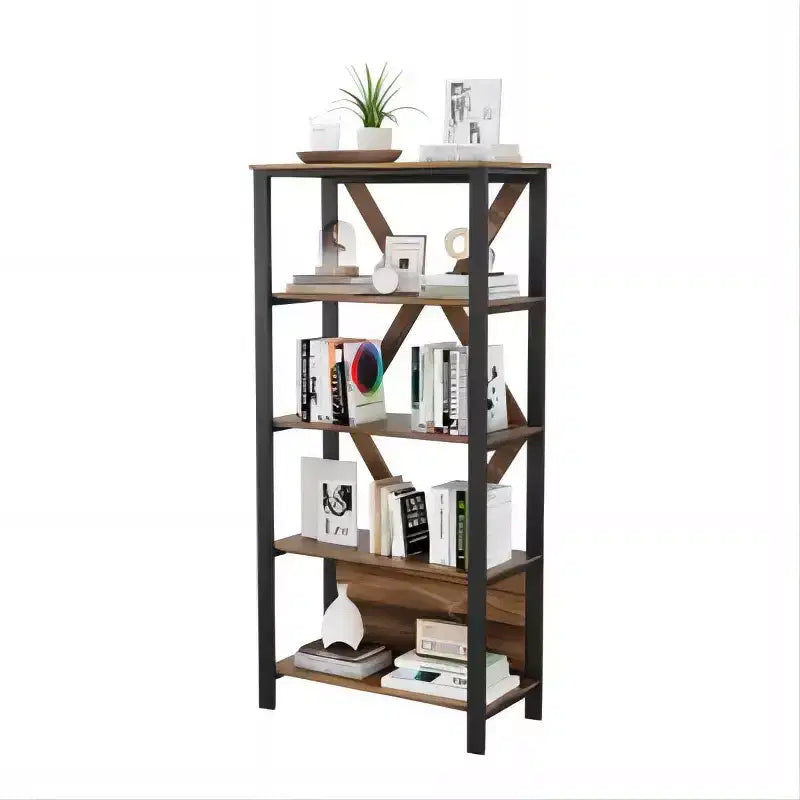 LED Bookshelf with Light Bar, 4 or 5 Tier Ladder Shelf PB Board and Iron Frame Vintage Color for Living Room Bedroom