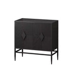Buffet de rangement moderne de 80 cm avec 2 portes et pieds en métal, serveur en bois à 2 niveaux pour salle à manger ou entrée