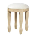 Coiffeuse de Maquillage Vintage Whisen, Table de Toilette avec Miroir Cadre Floral Courbé, 5 Tiroirs et Tabouret en Cuir - Marron et Blanc Antique