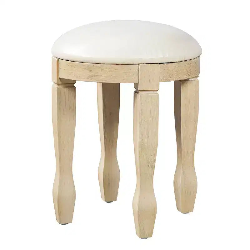 Coiffeuse de Maquillage Vintage Whisen, Table de Toilette avec Miroir Cadre Floral Courbé, 5 Tiroirs et Tabouret en Cuir - Marron et Blanc Antique