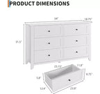 Commode à 6 tiroirs pour chambre à coucher, grande commode de 54 pouces de large avec tiroirs profonds et poignées en métal, commodes modernes en bois pour entrée, couloir