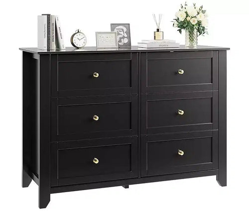 6 Drawer Dresser for Bedroom, 54 Wide Large Dresser with Deep Drawers & Metal Knobs, Modern Wooden Chests of Drawers for Entryway, Hallway