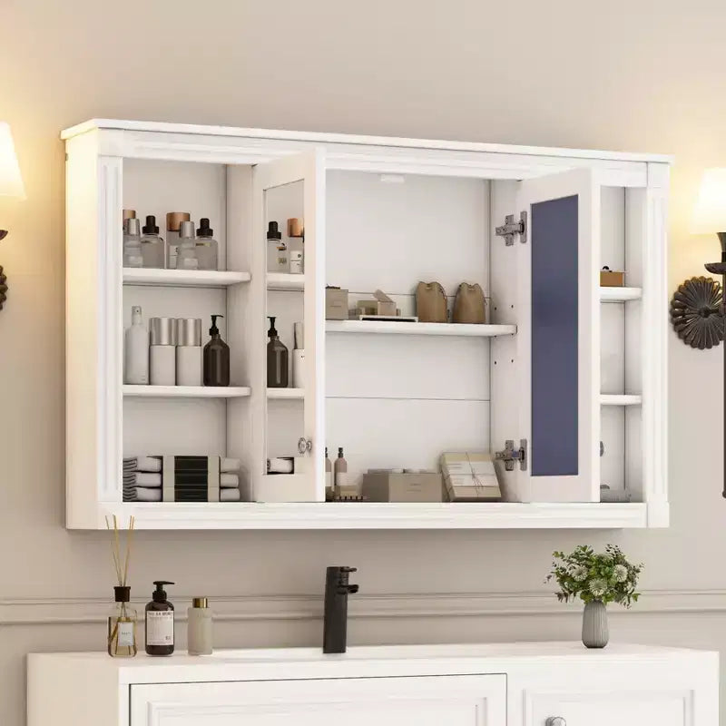 Meuble haut de salle de bain de 47 pouces, Armoire à pharmacie murale avec miroir et étagères ouvertes, Armoire de rangement flottante au-dessus des toilettes pour salle de bain