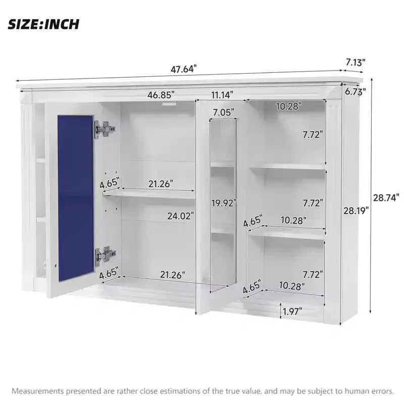 Meuble haut de salle de bain de 47 pouces, Armoire à pharmacie murale avec miroir et étagères ouvertes, Armoire de rangement flottante au-dessus des toilettes pour salle de bain