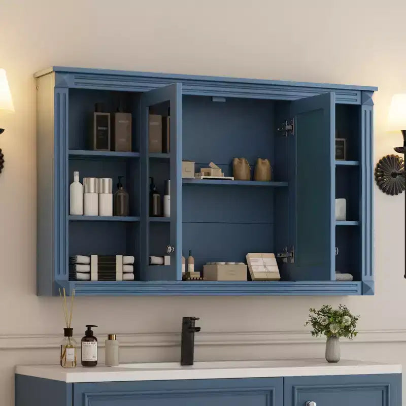 Meuble haut de salle de bain de 47 pouces, Armoire à pharmacie murale avec miroir et étagères ouvertes, Armoire de rangement flottante au-dessus des toilettes pour salle de bain
