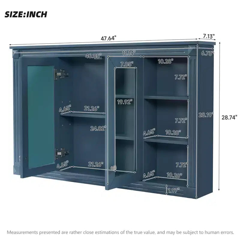Meuble haut de salle de bain de 47 pouces, Armoire à pharmacie murale avec miroir et étagères ouvertes, Armoire de rangement flottante au-dessus des toilettes pour salle de bain
