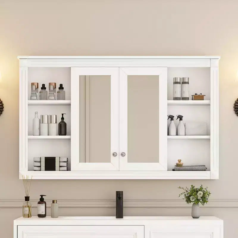 Meuble haut de salle de bain de 47 pouces, Armoire à pharmacie murale avec miroir et étagères ouvertes, Armoire de rangement flottante au-dessus des toilettes pour salle de bain