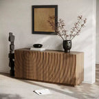 59 Buffet de buffet latéral en spirale moderne, meuble de rangement d'entrée d'art à profil bas avec portes texturées à ondulations 3D - Panipeachy