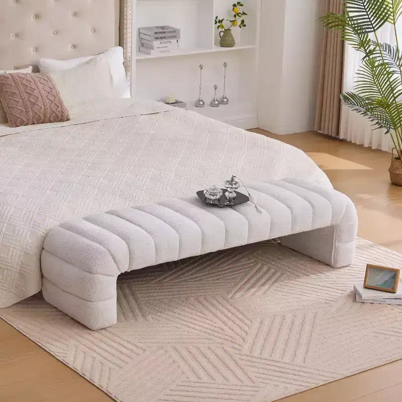 Okak 69.7 Modern Armless Bed Bench with Channel Tufted, Chenille Foot Stools Ottoman, Entryway Bench for Living Room, Bedroom