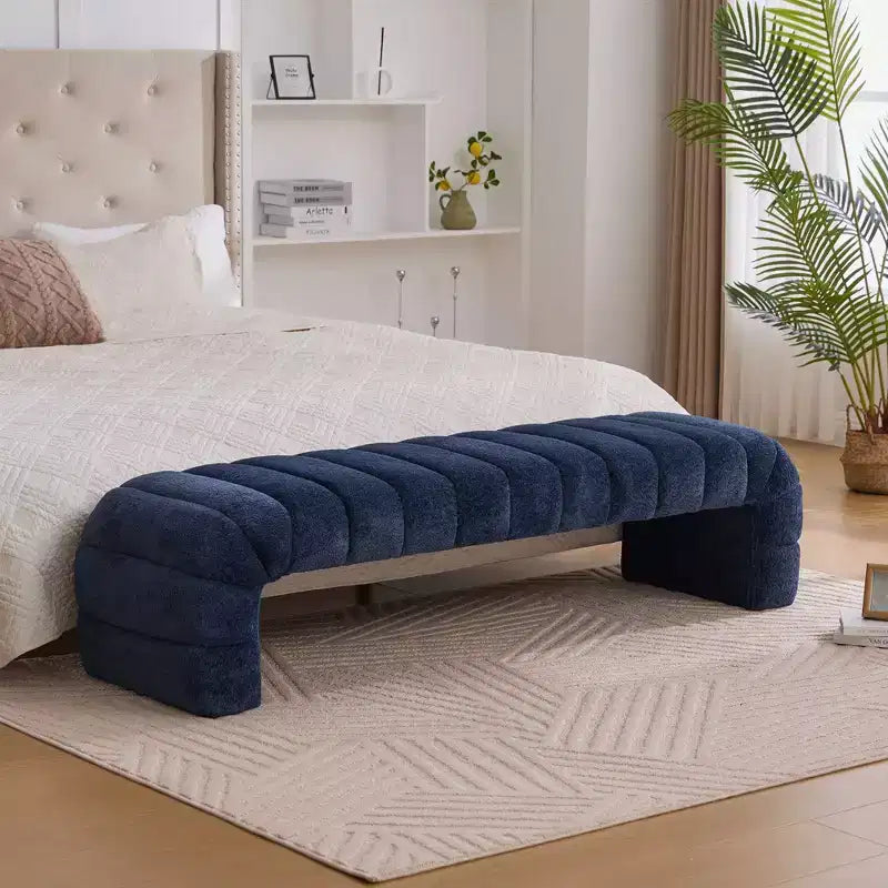Okak 69.7 Banc de lit moderne sans accoudoirs avec capitonnage cannelé, poufs-ottomans en chenille, banc d'entrée pour salon, chambre à coucher