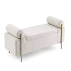 Okak Banc de Rangement Élégant avec Accoudoirs Cylindriques, Banc Rembourré Bout de Lit avec Pieds en Fer, Banc d'Entrée pour Salon, Chambre à Coucher