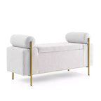Okak Banc de Rangement Élégant avec Accoudoirs Cylindriques, Banc Rembourré Bout de Lit avec Pieds en Fer, Banc d'Entrée pour Salon, Chambre à Coucher