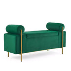 Okak Banc de Rangement Élégant avec Accoudoirs Cylindriques, Banc Rembourré Bout de Lit avec Pieds en Fer, Banc d'Entrée pour Salon, Chambre à Coucher