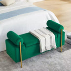 Okak Banc de Rangement Élégant avec Accoudoirs Cylindriques, Banc Rembourré Bout de Lit avec Pieds en Fer, Banc d'Entrée pour Salon, Chambre à Coucher