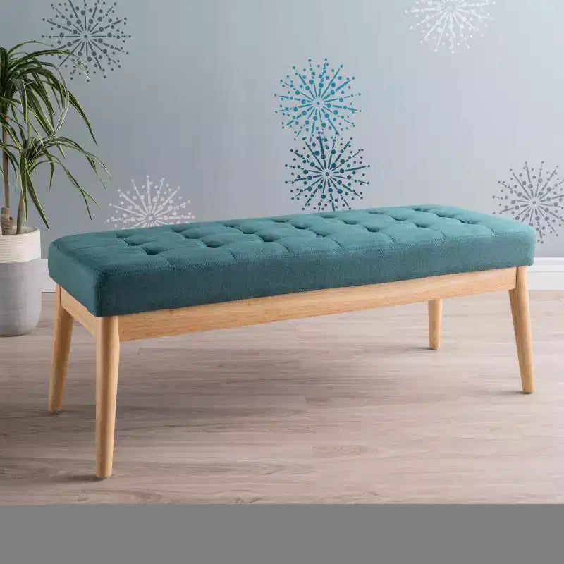 Okak Modern Entryway Bench with Wooden Frame, Foot Stools Ottoman with Cushion Seat, End of Bed Bench for Living Room, Bedroom
