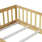 Lit au sol double Bellemave avec clôture et porte, cadre de lit Montessori bas pour enfants, bois d'hévéa massif, barrières de sécurité, assemblage facile