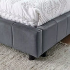 Cadre de lit capitonné pleine grandeur MAYEERTY avec dossier confortable et accoudoirs pour chambre à coucher ou salon, gris