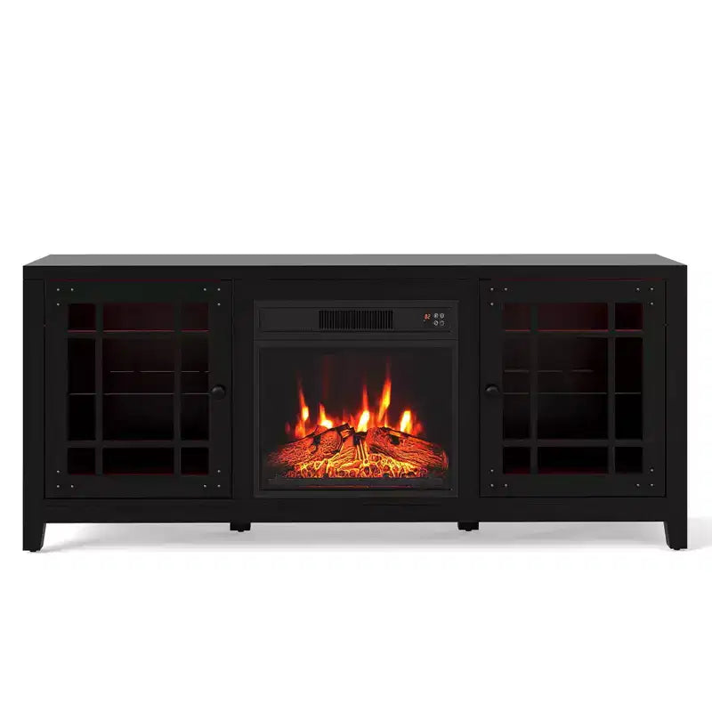 Meuble TV Costway 58" avec cheminée électrique et lumières LED et foyer électrique 18", télécommandes Marron Rustique/Gris Clair/Noir