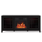 Meuble TV Costway 58" avec cheminée électrique et lumières LED et foyer électrique 18", télécommandes Marron Rustique/Gris Clair/Noir