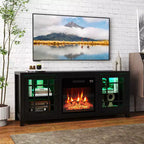Meuble TV Costway 58" avec cheminée électrique et lumières LED et foyer électrique 18", télécommandes Marron Rustique/Gris Clair/Noir