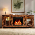 Meuble TV Costway 58" avec cheminée électrique et lumières LED et foyer électrique 18", télécommandes Marron Rustique/Gris Clair/Noir