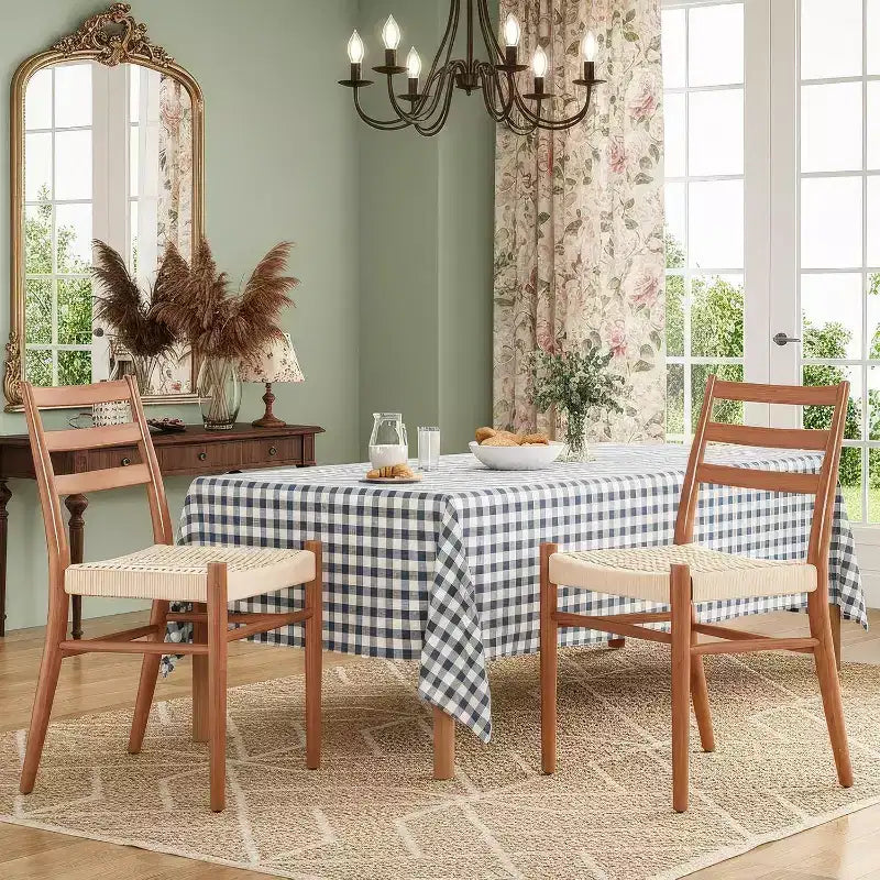 TUYOHW Lot de 2 Chaises de Salle à Manger Style Ferme Moderne du Milieu du Siècle, Chaises de Salle à Manger avec Assise en Corde Tressée et Cadre en Métal Robuste