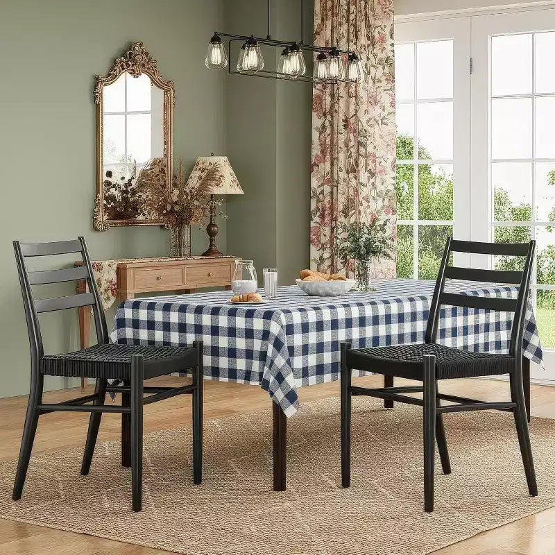 TUYOHW Lot de 2 Chaises de Salle à Manger Style Ferme Moderne du Milieu du Siècle, Chaises de Salle à Manger avec Assise en Corde Tressée et Cadre en Métal Robuste
