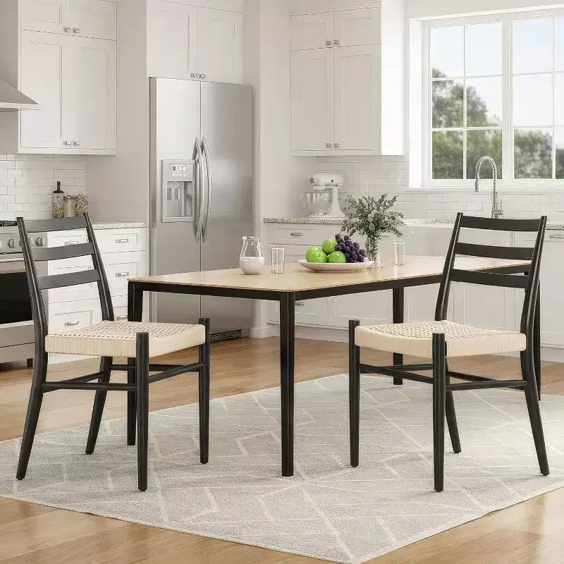 TUYOHW Lot de 2 Chaises de Salle à Manger Style Ferme Moderne du Milieu du Siècle, Chaises de Salle à Manger avec Assise en Corde Tressée et Cadre en Métal Robuste