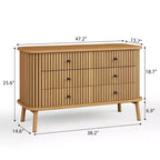 COZONY Commode double 6 tiroirs style bohème avec poignées noires, Meuble de rangement en bois naturel pour chambre, salon et couloir