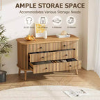 COZONY Commode double 6 tiroirs style bohème avec poignées noires, Meuble de rangement en bois naturel pour chambre, salon et couloir