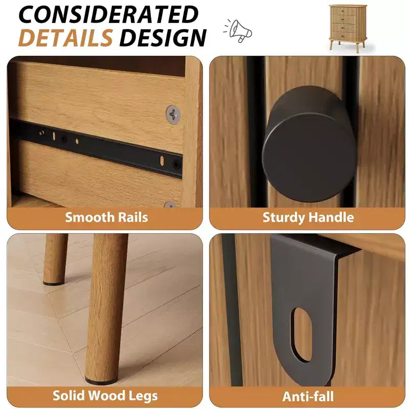 COZONY Commode double 6 tiroirs style bohème avec poignées noires, Meuble de rangement en bois naturel pour chambre, salon et couloir