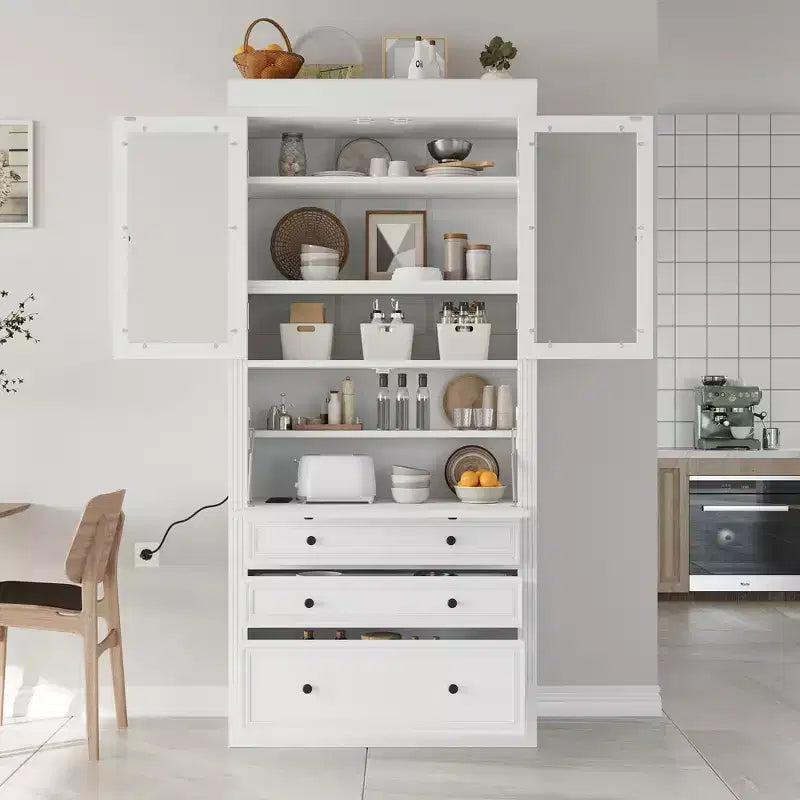 Armoire de rangement de cuisine GDFStudio Waylon avec prise de courant, 3 tiroirs et étagères réglables