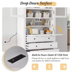 Armoire de rangement de cuisine GDFStudio Waylon avec prise de courant, 3 tiroirs et étagères réglables