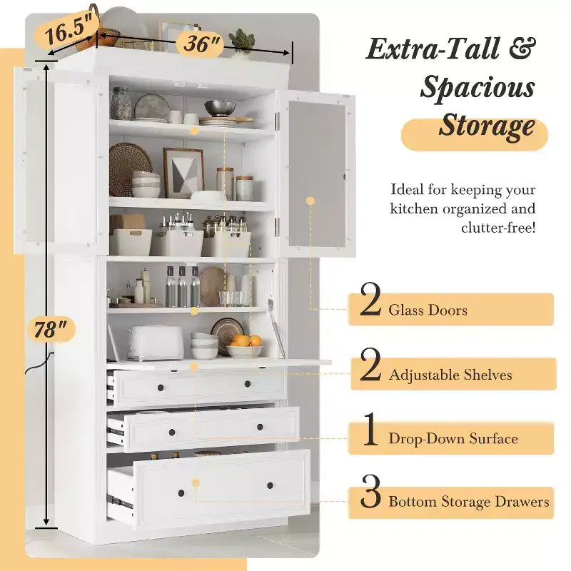 Armoire de rangement de cuisine GDFStudio Waylon avec prise de courant, 3 tiroirs et étagères réglables