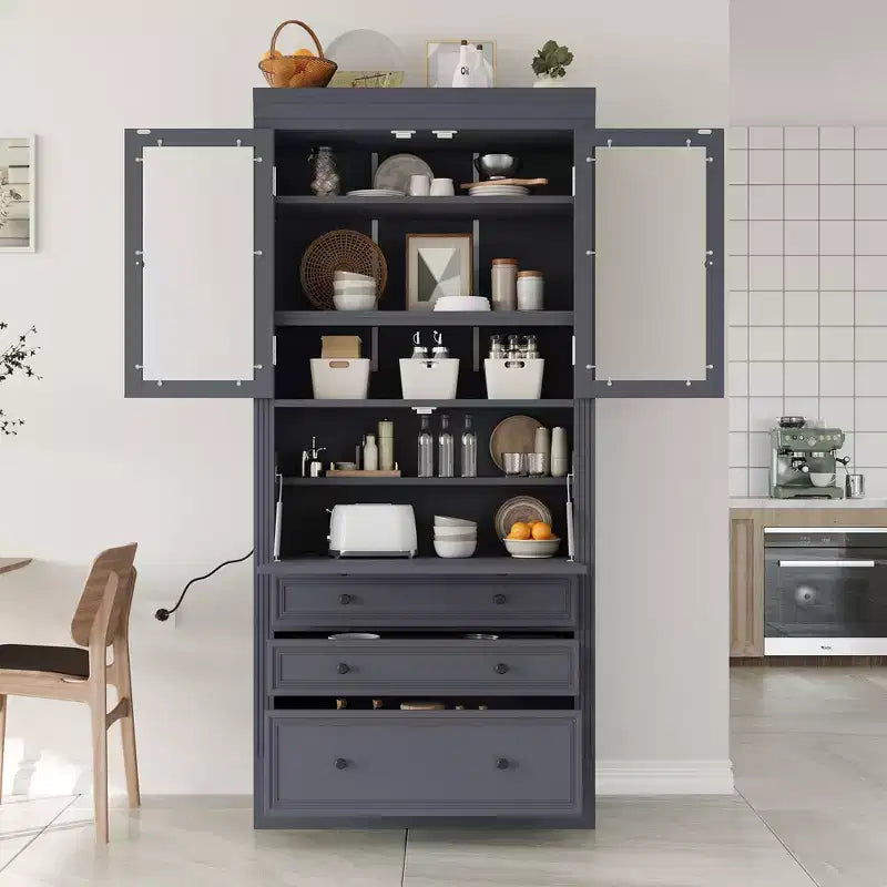 Armoire de rangement de cuisine GDFStudio Waylon avec prise de courant, 3 tiroirs et étagères réglables
