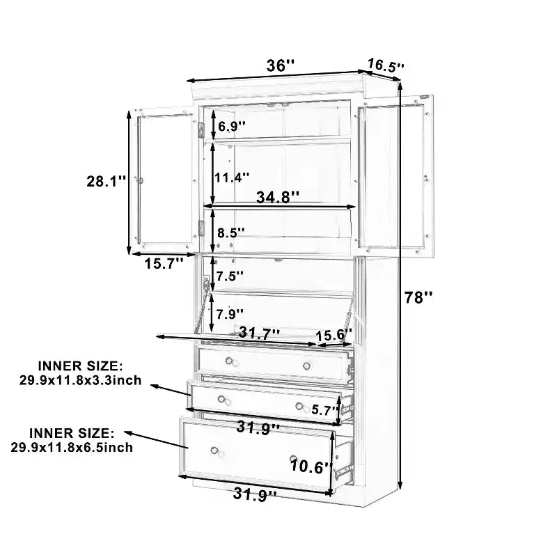 Armoire de rangement de cuisine GDFStudio Waylon avec prise de courant, 3 tiroirs et étagères réglables