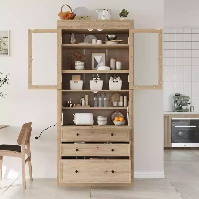 Armoire de rangement de cuisine GDFStudio Waylon avec prise de courant, 3 tiroirs et étagères réglables