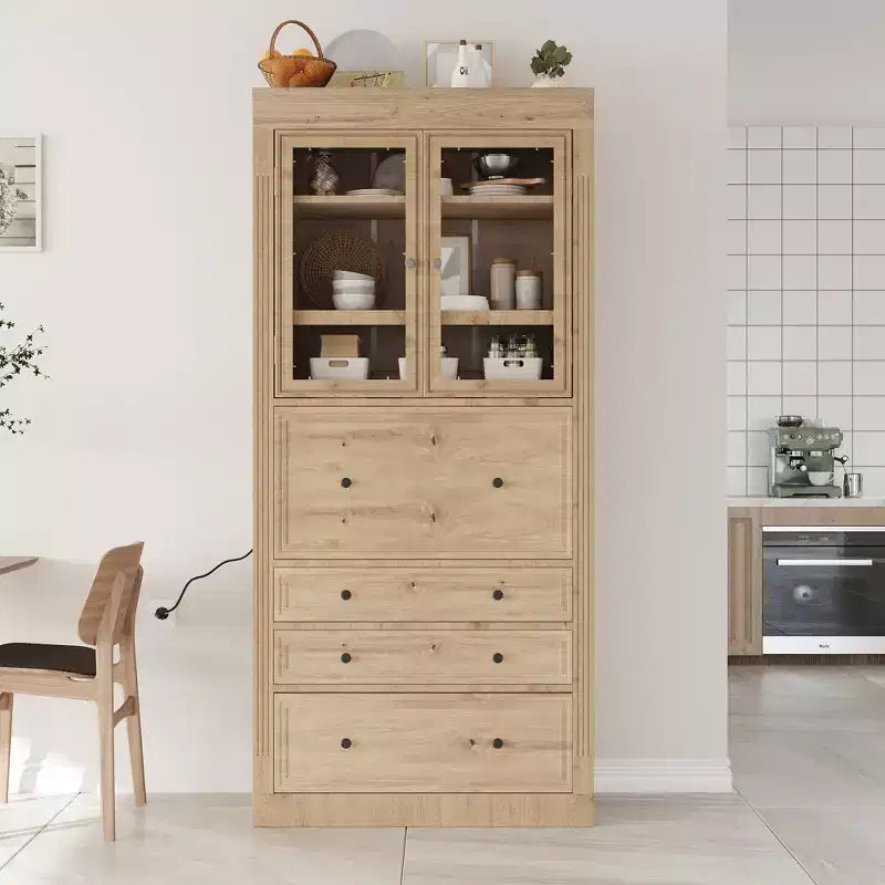 Armoire de rangement de cuisine GDFStudio Waylon avec prise de courant, 3 tiroirs et étagères réglables