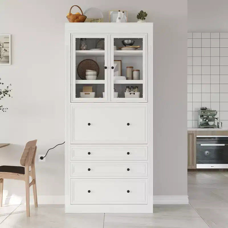Armoire de rangement de cuisine GDFStudio Waylon avec prise de courant, 3 tiroirs et étagères réglables