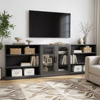 93 meubles de rangement multimédia combinés en grain de bois noir avec étagères réglables et 2 portes vitrées pour salon et chambre