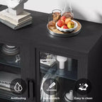 93 meubles de rangement multimédia combinés en grain de bois noir avec étagères réglables et 2 portes vitrées pour salon et chambre
